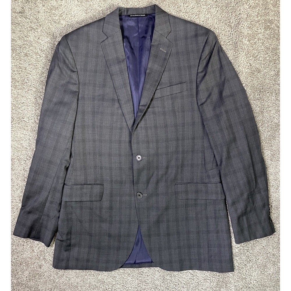 Jack Victor‎ Neptune 100% Wool Blazer Size 40L WINDOWPANE GRAY